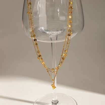 Minimalist 18K Gold Plated Stainless Steel Twists Smooth Face Interlocking Double Layer Necklace Women Attractive Jewelry