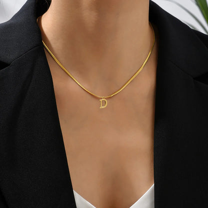 Stainless Steel Flat Snake Chains with A-Z Initial Pendant Necklace for Women Gold Color Alphabet Letter Necklace Collar Jewelry