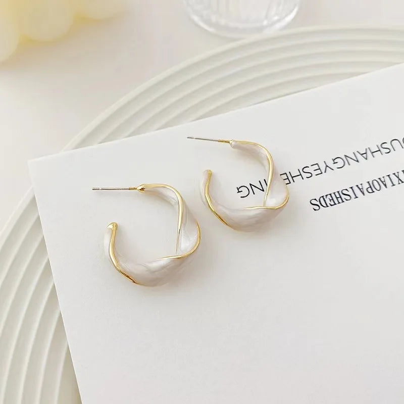 2024 New Trendy Enamel Color Metal Texture Small Hoop Earrings for Women Gold Plated Statement Ear Buckle Creative Jewelry Gifts