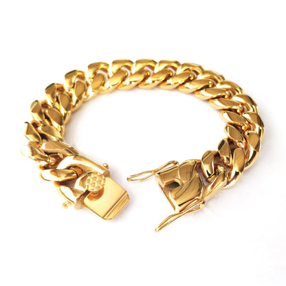 18K Gold Plated Stainless Steel Miami Curb Cuban Chain Link Bracelet Casting Clasp Hip hop Men Jewelry Promotion