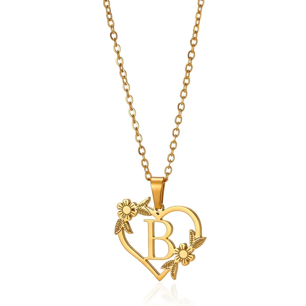 Initial Letter Stainless Steel Pendant Necklace for Women Fashion Gold Color Chain A-Z Alphabet Clavicle Necklaces Jewelry Gift
