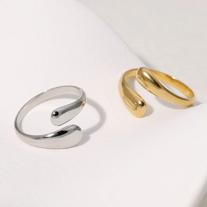 Retro Water Drop Ring For Women Stainless Steel Silver Gold Color Punk Gothic Adjustable Open Ring Jewelry Accessories Gift