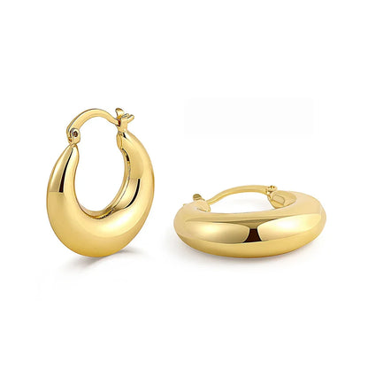 Smooth Round Chunky Hoop Earrings for Women Girls Gold Plated Wide Thick Geometric Metal Statement Earrings Vintage Jewelry Gift