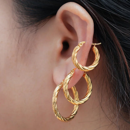 3pair Vintage Twisted Hoop Earrings for Women Gold Plated Stainless Steel Twist Ear Buckle Stackable Circle Hoops Party Jewelry