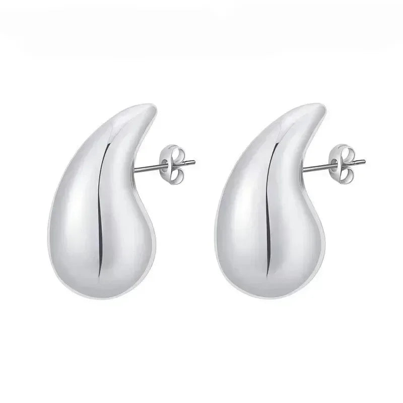 925 Sterling Silver 18K Gold Plated Chunky Dome Water Drop Earring for Women Vintage Glossy Thick Teardrop Hoop Earrings Jewelry