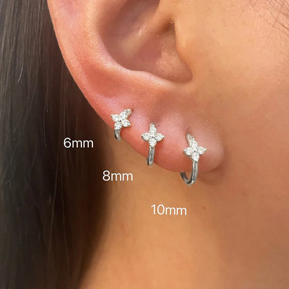 Fashion 6/8/10mm Stainless Steel Zircon Flower Hoop Earring Small Gold Color Circle Hoops Huggie Piercing Earring Trendy Jewelry