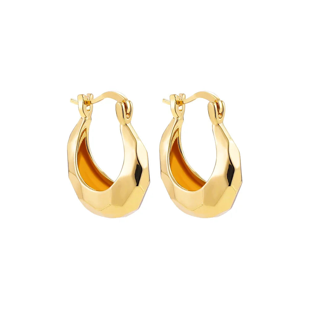 Smooth Round Chunky Hoop Earrings for Women Girls Gold Plated Wide Thick Geometric Metal Statement Earrings Vintage Jewelry Gift