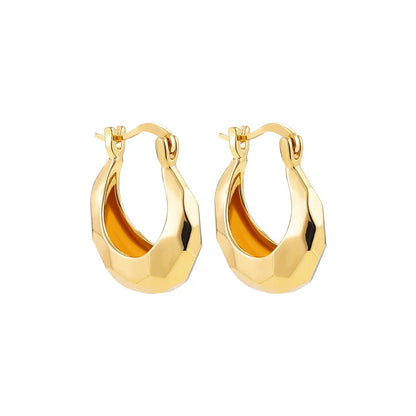 Smooth Round Chunky Hoop Earrings for Women Girls Gold Plated Wide Thick Geometric Metal Statement Earrings Vintage Jewelry Gift