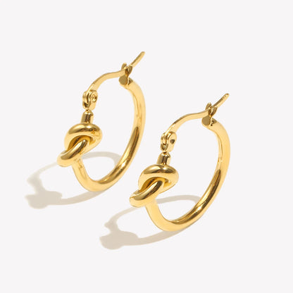E.B.belle Knot Design Stainless Steel Hoop Earrings For Women Minimalist 18K Gold Plated Round Loop Hoop Earring Jewery For Lady