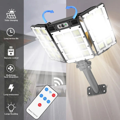 LED Solar Lights 800LED Outdoor Adjustable 3 Modes Motion Sensor Flood Lights IP66 Waterproof Remote Control Garden Lamp