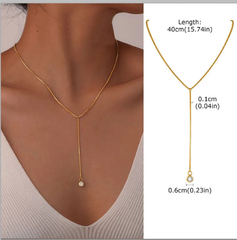 Stainless Steel Lariat Necklace Gold Plated, Dainty Long Necklace Laryered Necklaces For Women Girls, Y Shape Drop Pendant