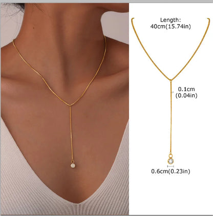 Stainless Steel Lariat Necklace Gold Plated, Dainty Long Necklace Laryered Necklaces For Women Girls, Y Shape Drop Pendant