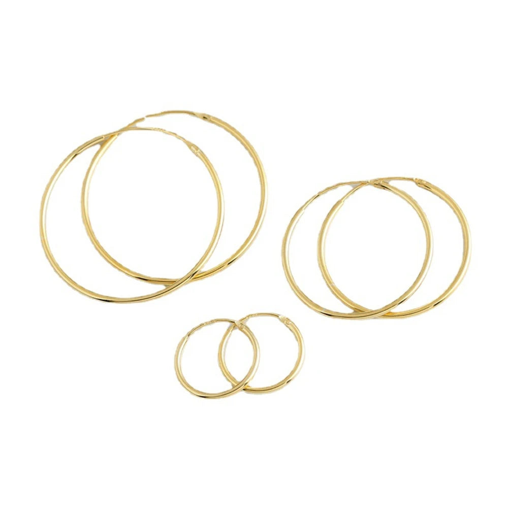 Gold Plated Smooth Round Circle Big Hoop Earrings for Women Size 12/25/30/40/50/60mm Stainless Steel Jewelry Accessories Gifts