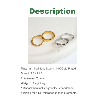 Ripple Stainless Steel Rings For women Gold Color Chunky Band  Stackable Silver Stacking Irregular Wave Minimalist Jewelry Set