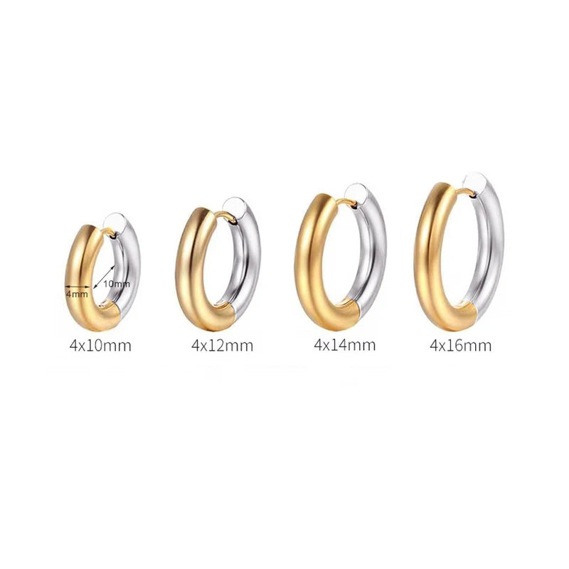 Classic Stainless Steel Hoop Earrings For Women Gold Silver Color Simple Smooth Round Ear Rings Daily Wearing Jewelry Gift
