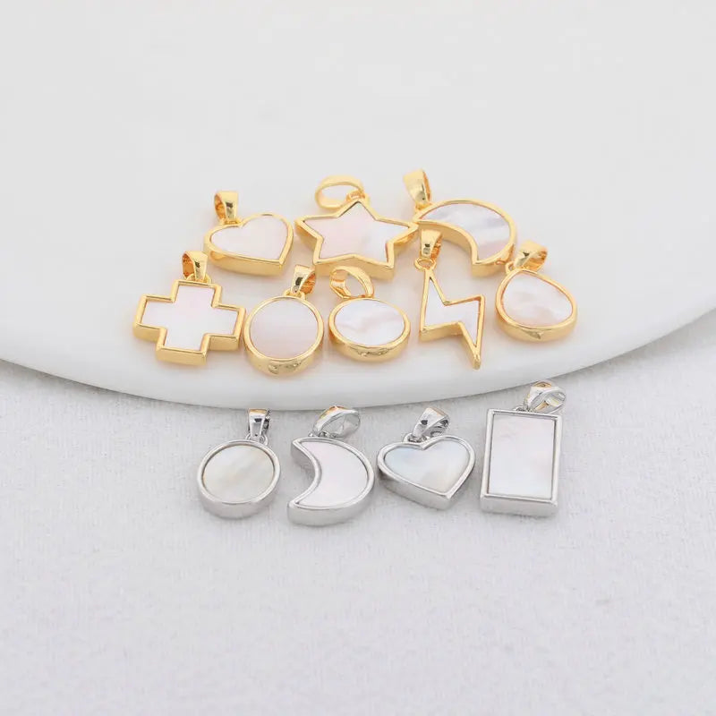 14K Gold Color Brass with Shell Moon Star Heart Cross Charms Pendants Necklace Earrings Jewelry Making Supplies Accessories