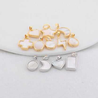 14K Gold Color Brass with Shell Moon Star Heart Cross Charms Pendants Necklace Earrings Jewelry Making Supplies Accessories