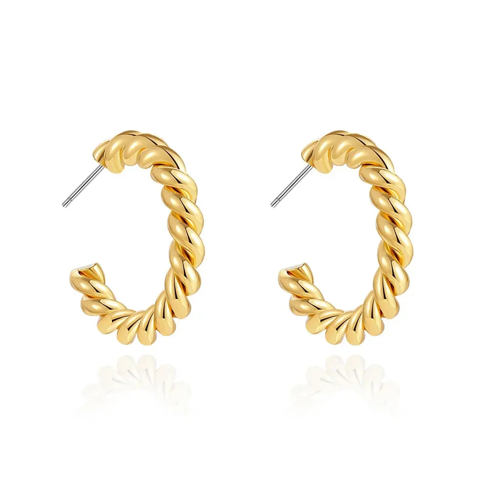 Smooth Round Chunky Hoop Earrings for Women Girls Gold Plated Wide Thick Geometric Metal Statement Earrings Vintage Jewelry Gift