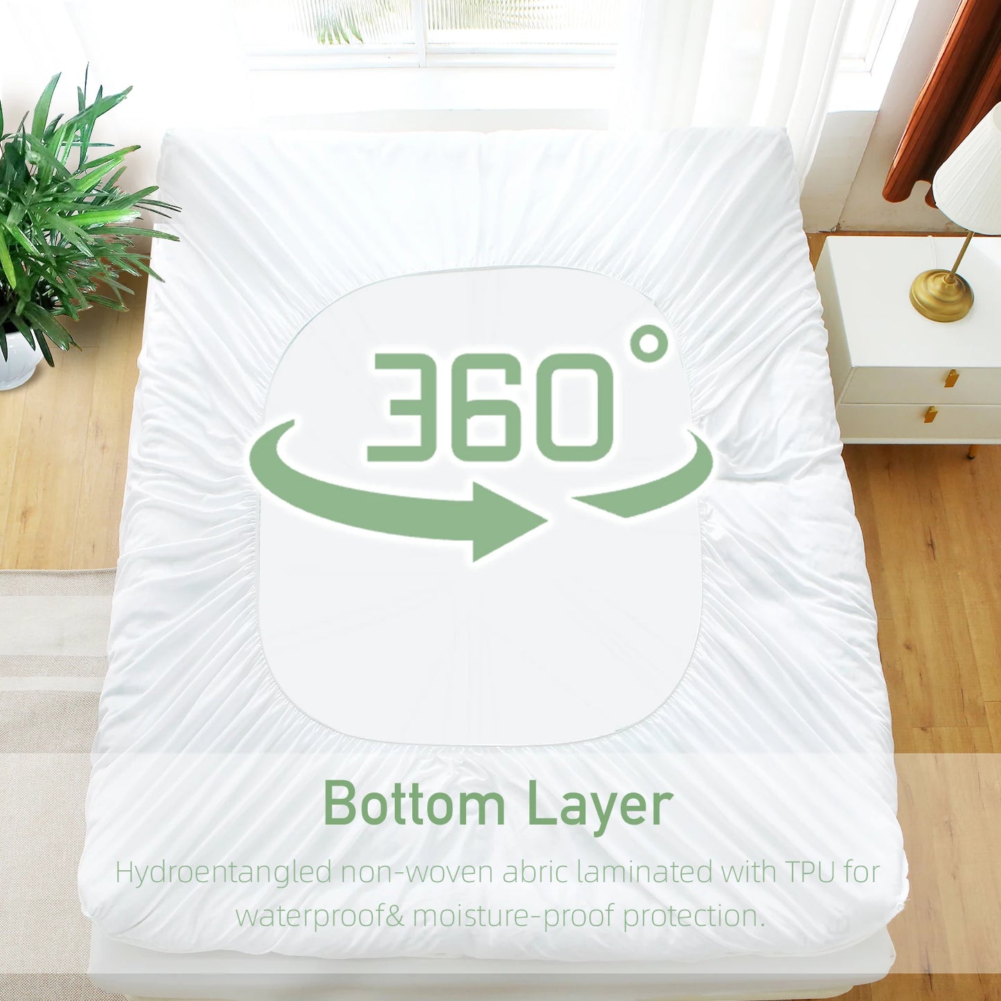 Natural Bamboo Fiber Mattress Pad - Ultra-Thin & Breathable Mattress Protector, Waterproof & Stain-Resistant, Soft Skin-Friendly