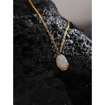 Yhpup Exquisite Stylish Processed Opal Stone Minimalist Small Chic Pendant Necklace 18k Gold Plated Jewelry for Women Gift