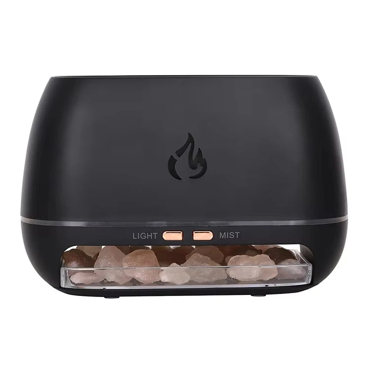 New 3D Flame Fire Aroma Air Humidifier Himalayan Crystal Salt Stone Colorful Night Light Aromatherapy Essential Oil Diffuser