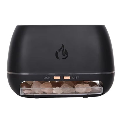 New 3D Flame Fire Aroma Air Humidifier Himalayan Crystal Salt Stone Colorful Night Light Aromatherapy Essential Oil Diffuser