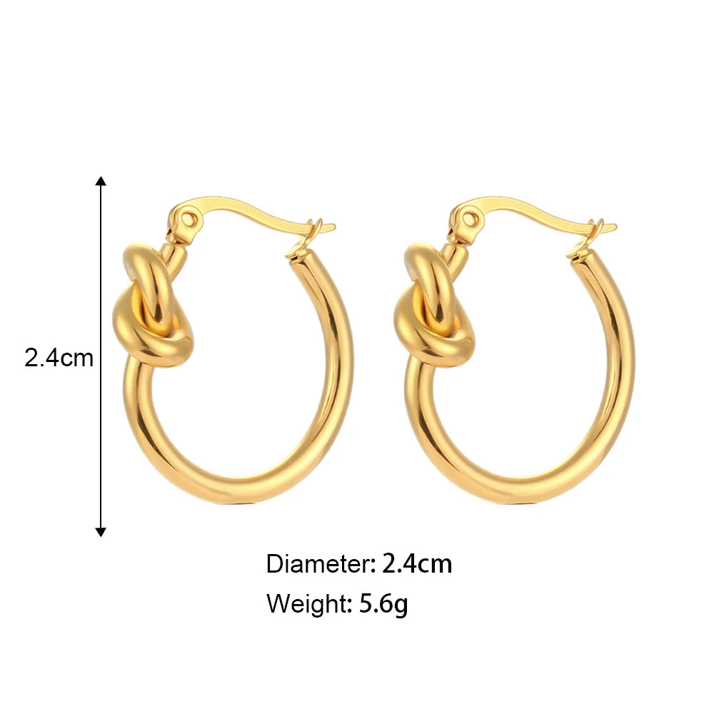 E.B.belle Knot Design Stainless Steel Hoop Earrings For Women Minimalist 18K Gold Plated Round Loop Hoop Earring Jewery For Lady