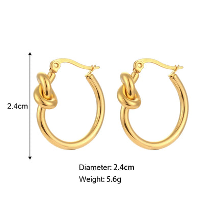 E.B.belle Knot Design Stainless Steel Hoop Earrings For Women Minimalist 18K Gold Plated Round Loop Hoop Earring Jewery For Lady