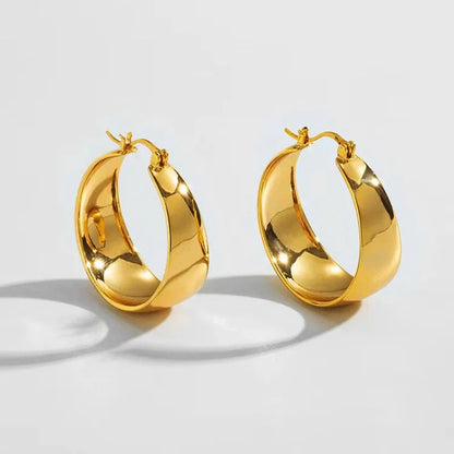 30mm Stainless Steel Gold Plated Smooth Wide Hoop Earrings for Women Large Circle Earring Statement Jewelry Gift
