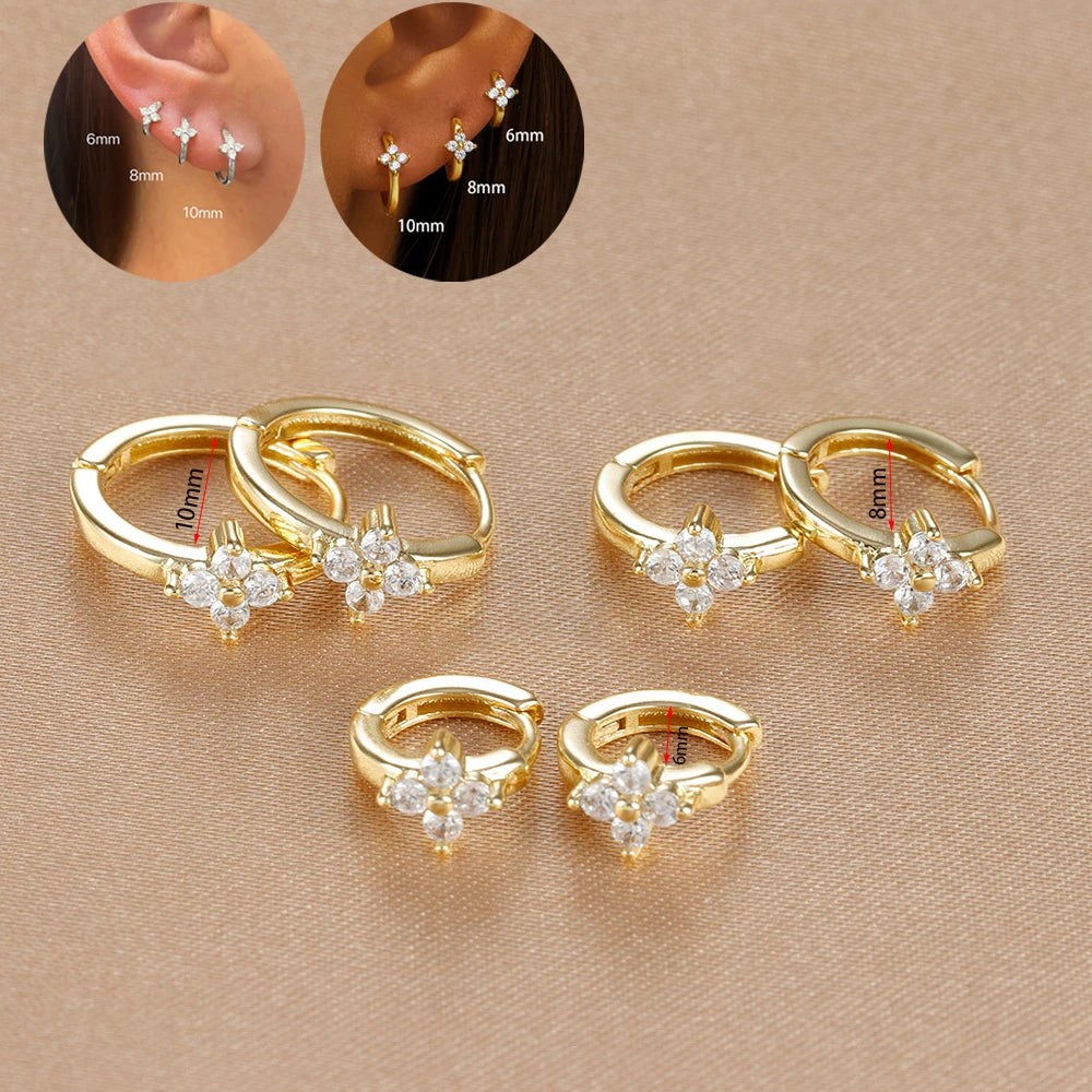 Fashion 6/8/10mm Stainless Steel Zircon Flower Hoop Earring Small Gold Color Circle Hoops Huggie Piercing Earring Trendy Jewelry