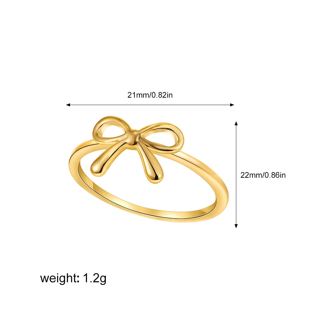 Minimalist Fashion Gold Color Stainless Steel Bow Rings Metal Waterproof Attractive Women Jewelry Accessories