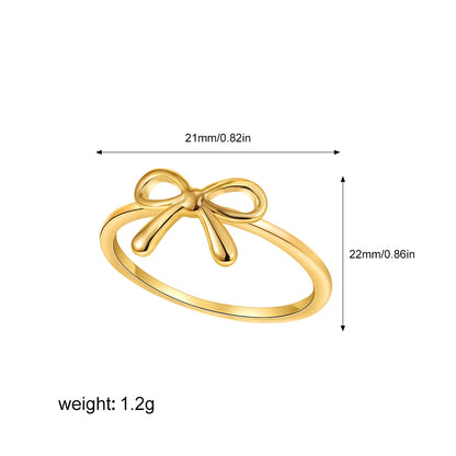 Minimalist Fashion Gold Color Stainless Steel Bow Rings Metal Waterproof Attractive Women Jewelry Accessories