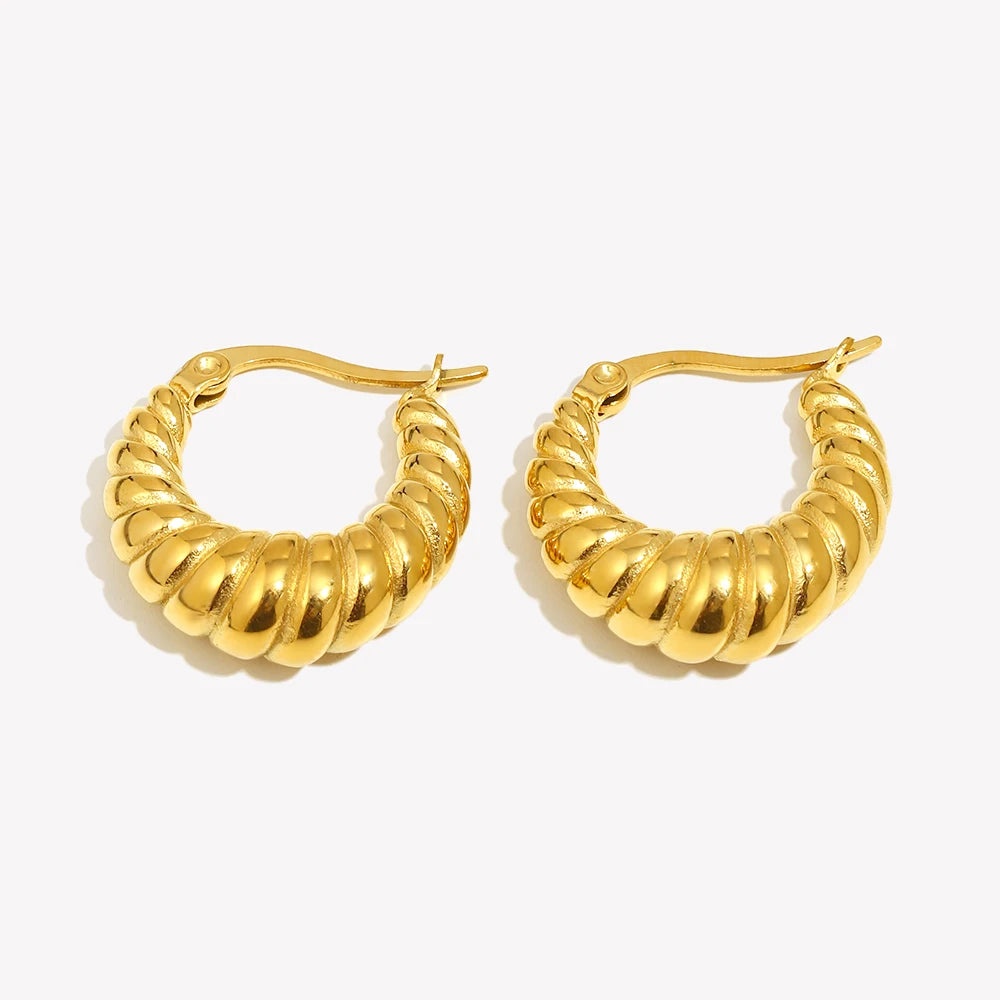 E.B.belle 316L Stainless Steel Unique Texture Circle Gold Statement Earring Chunky Croissant Hoop Earrings for Women