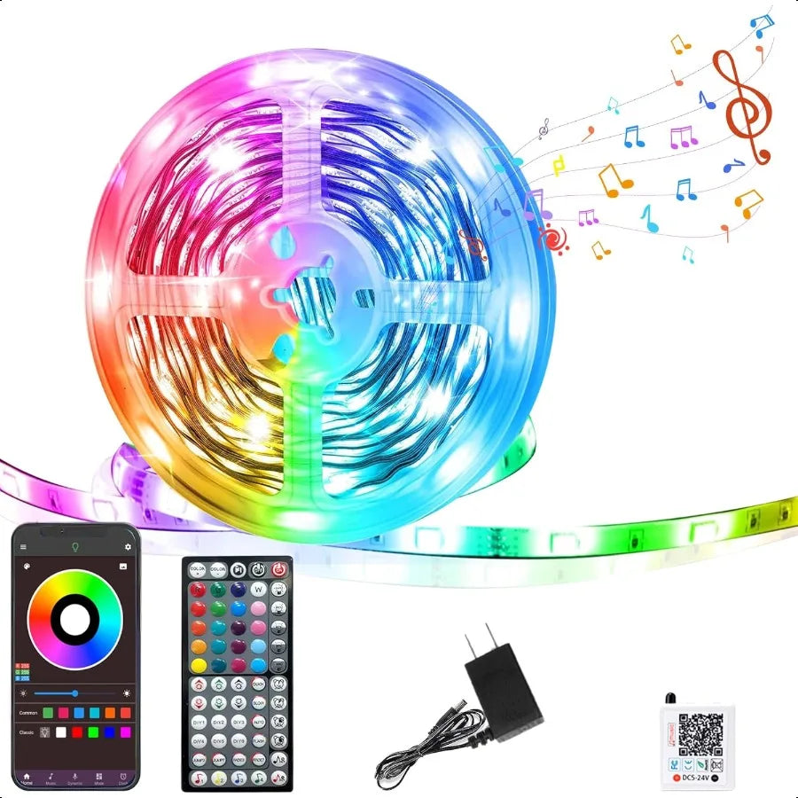 Led Lights for Bedroom 50FT RGB Led Strip Lights Color Changing Indoor Music Sync Led Light Strip with Remote App Control DIY F