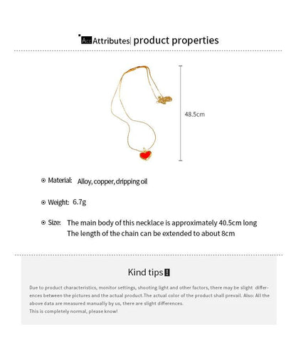 2024 Mothers Day Red Heart Pendant Stainless Steel Gold Color Chain Necklace for Women Non Fading Jewelry Sweet Accessories Gift