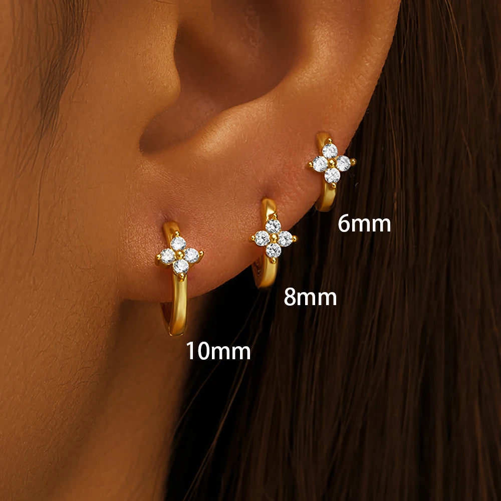 Fashion 6/8/10mm Stainless Steel Zircon Flower Hoop Earring Small Gold Color Circle Hoops Huggie Piercing Earring Trendy Jewelry