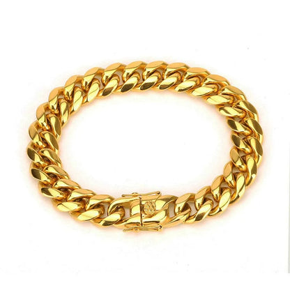 18K Gold Plated Stainless Steel Miami Curb Cuban Chain Link Bracelet Casting Clasp Hip hop Men Jewelry Promotion