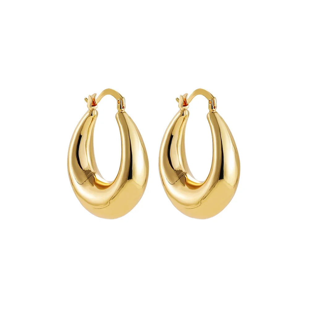 Smooth Round Chunky Hoop Earrings for Women Girls Gold Plated Wide Thick Geometric Metal Statement Earrings Vintage Jewelry Gift