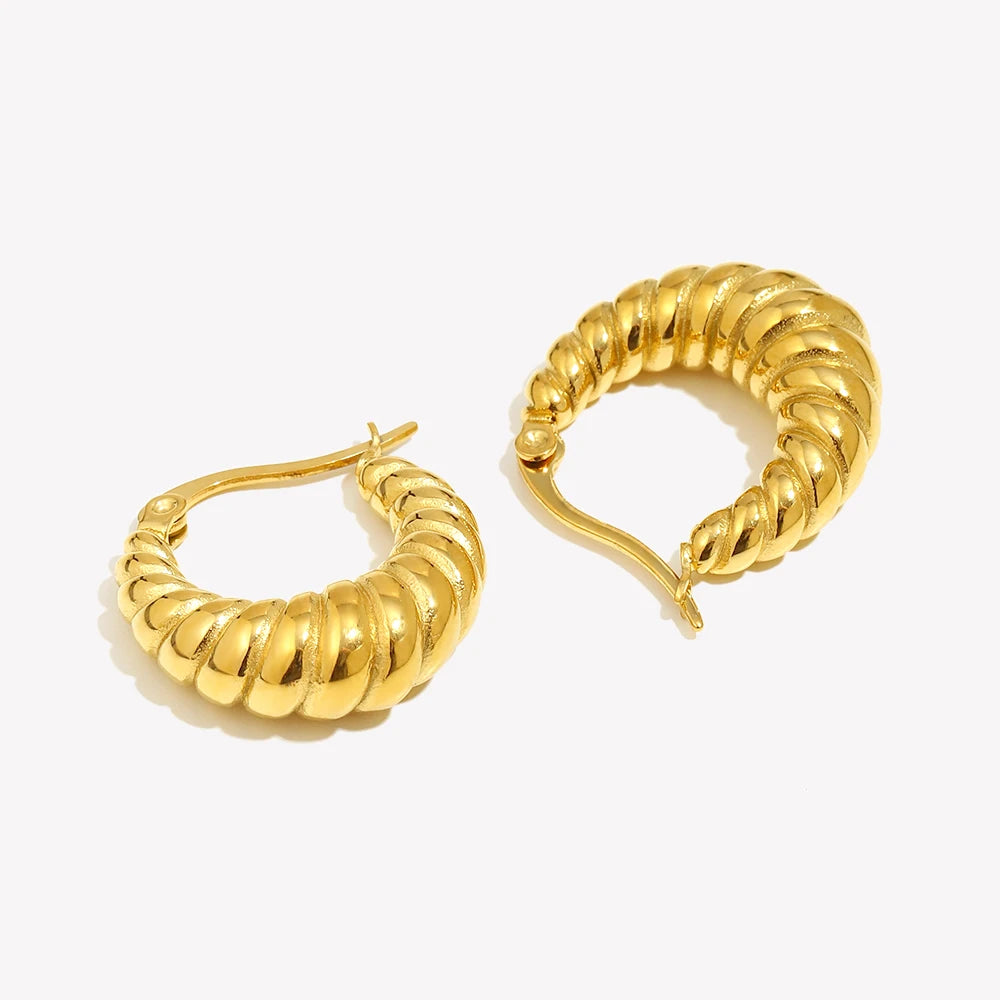 E.B.belle 316L Stainless Steel Unique Texture Circle Gold Statement Earring Chunky Croissant Hoop Earrings for Women