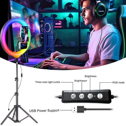 10 Inch RGB Adjustable LED Ring Light with Flexible Tripod & Phone Holder – Perfect for Selfies, Vlogging and Live Streaming