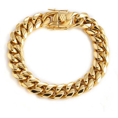 18K Gold Plated Stainless Steel Miami Curb Cuban Chain Link Bracelet Casting Clasp Hip hop Men Jewelry Promotion