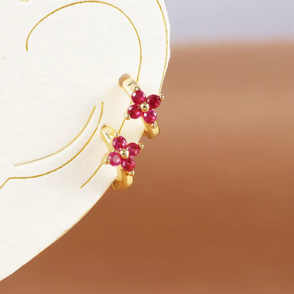 Fashion 6/8/10mm Stainless Steel Zircon Flower Hoop Earring Small Gold Color Circle Hoops Huggie Piercing Earring Trendy Jewelry