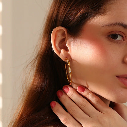 E.B.belle Minimalist Basic Thin Bamboo Large Gold Hoop Earrings For Women Stainless Steel Gold Plated Waterproof Female Big Hoop