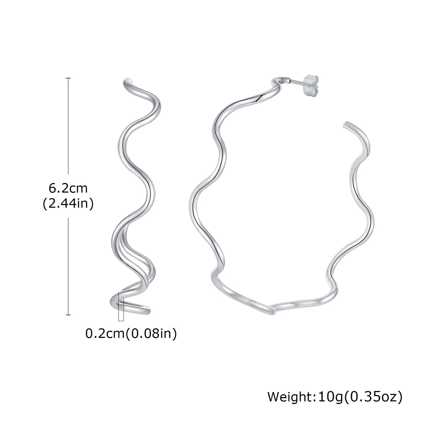 Open Hoop Earrings Women, Minimalist 18K Gold Plated Large Earrings Wave Shape Big Hoops,Stainless Steel Jewelry