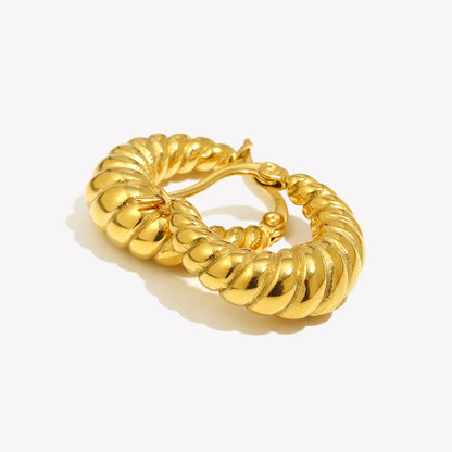 E.B.belle 316L Stainless Steel Unique Texture Circle Gold Statement Earring Chunky Croissant Hoop Earrings for Women