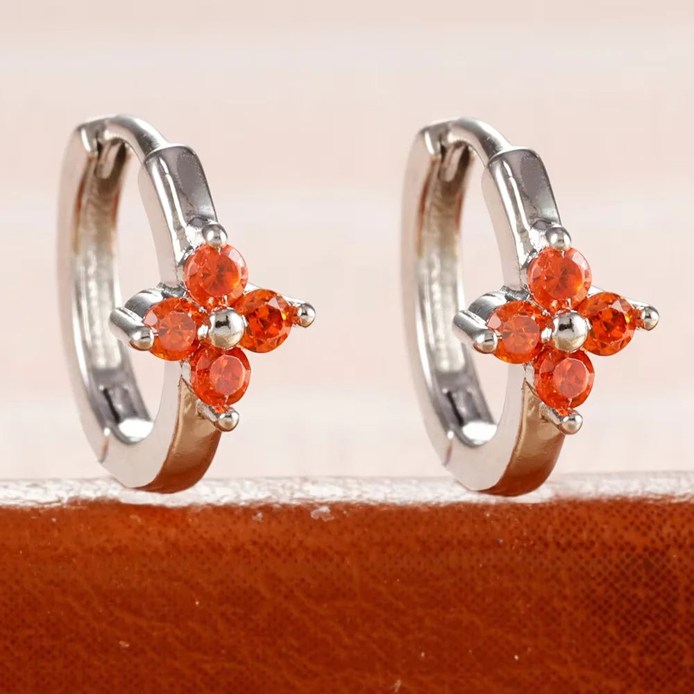 Fashion 6/8/10mm Stainless Steel Zircon Flower Hoop Earring Small Gold Color Circle Hoops Huggie Piercing Earring Trendy Jewelry