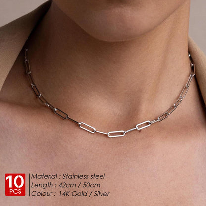 eManco 10PCS Paperclip Link Chain Women Necklace Stainless Steel Gold Color  Necklace Link chain  Jewelry Hot wholesale