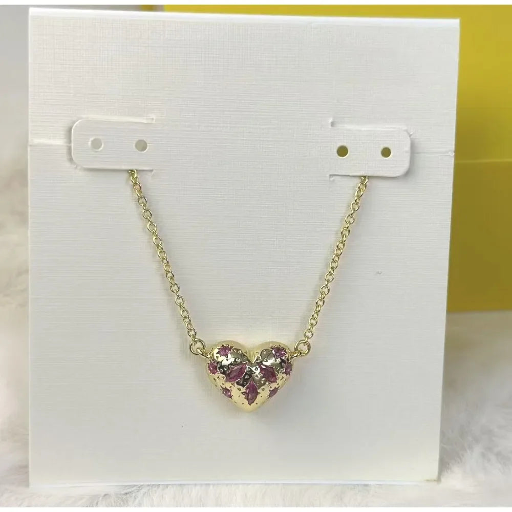 Kendra Scott Holland Gold Heart Short Pendant Necklace Pink Crystal