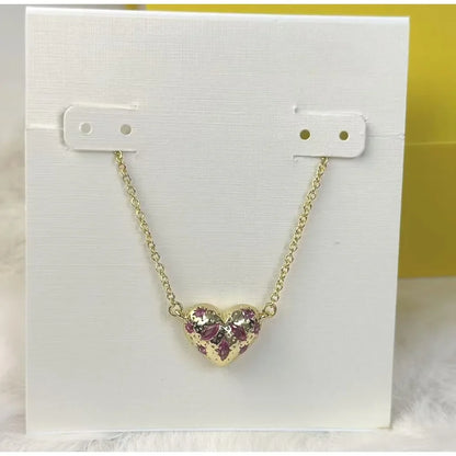 Kendra Scott Holland Gold Heart Short Pendant Necklace Pink Crystal
