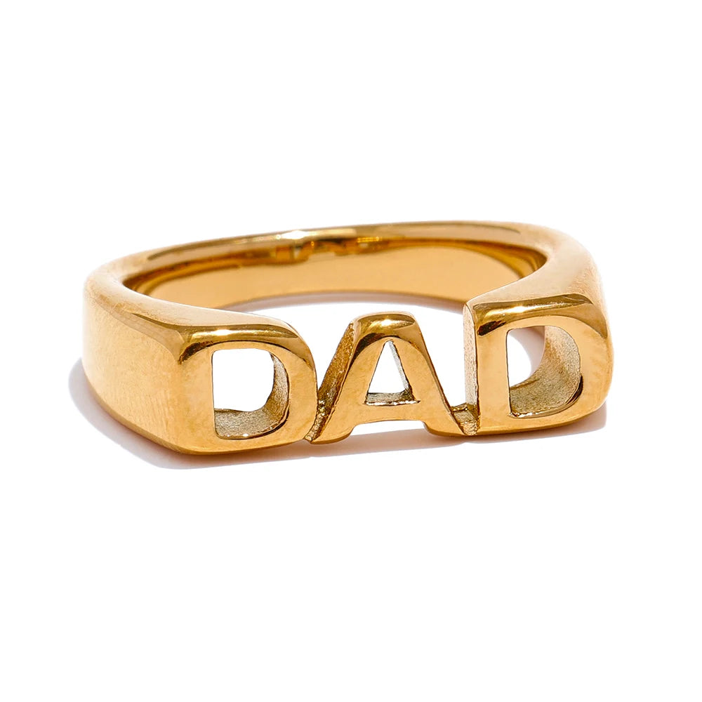 Yhpup FAM DAD SIS BRO MOM Statement Cast Family Letter Ring Stainless Steel Texture Gold Color Attractive Jewelry 18k PVD Plated